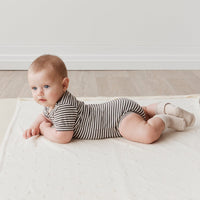 Organic Cotton Hudson Short Sleeve Bodysuit - Black Olive Stripe Childrens Bodysuit from Jamie Kay Australia