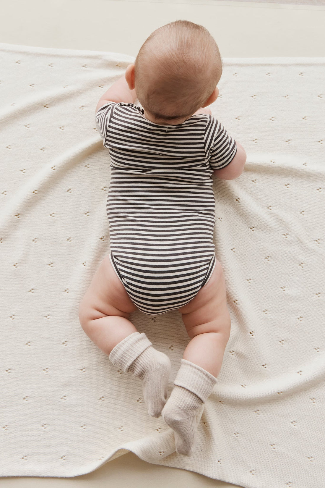 Organic Cotton Hudson Short Sleeve Bodysuit - Black Olive Stripe Childrens Bodysuit from Jamie Kay Australia