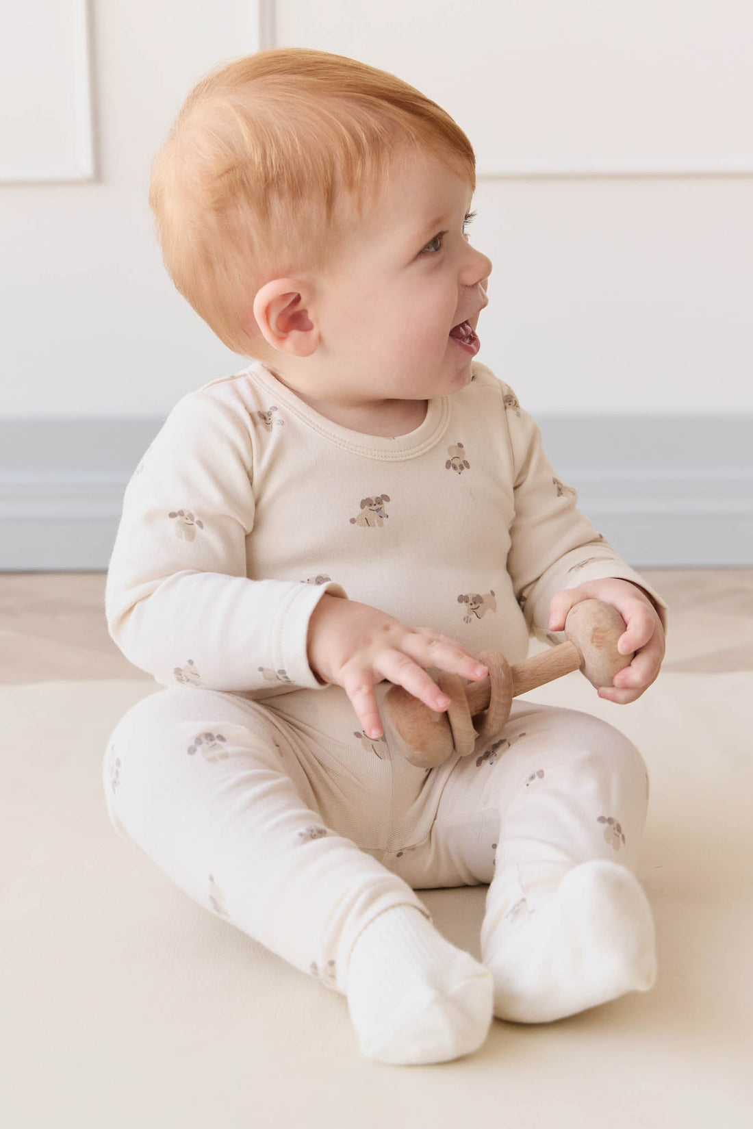 Organic Cotton Fernley Bodysuit - Sasha Puppy Tofu Childrens Bodysuit from Jamie Kay Australia
