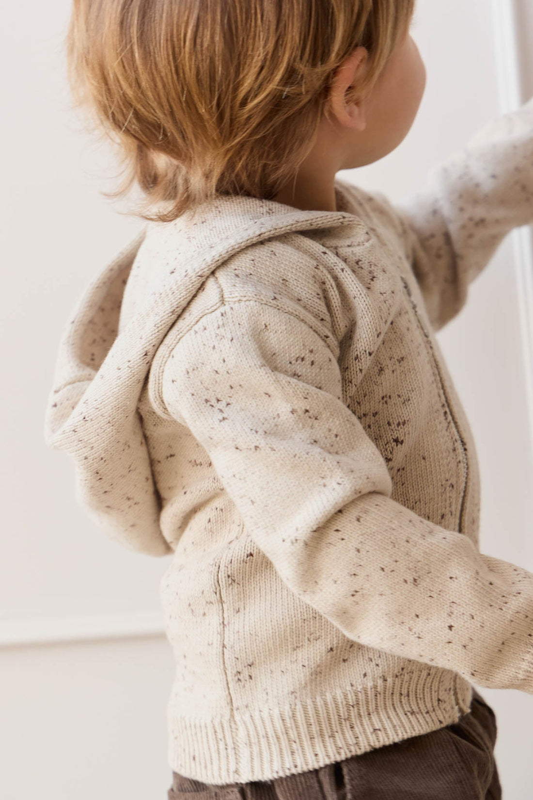Dillon Knit Zip Hoodie - Oatmeal Shitake Dot Childrens Jacket from Jamie Kay Australia