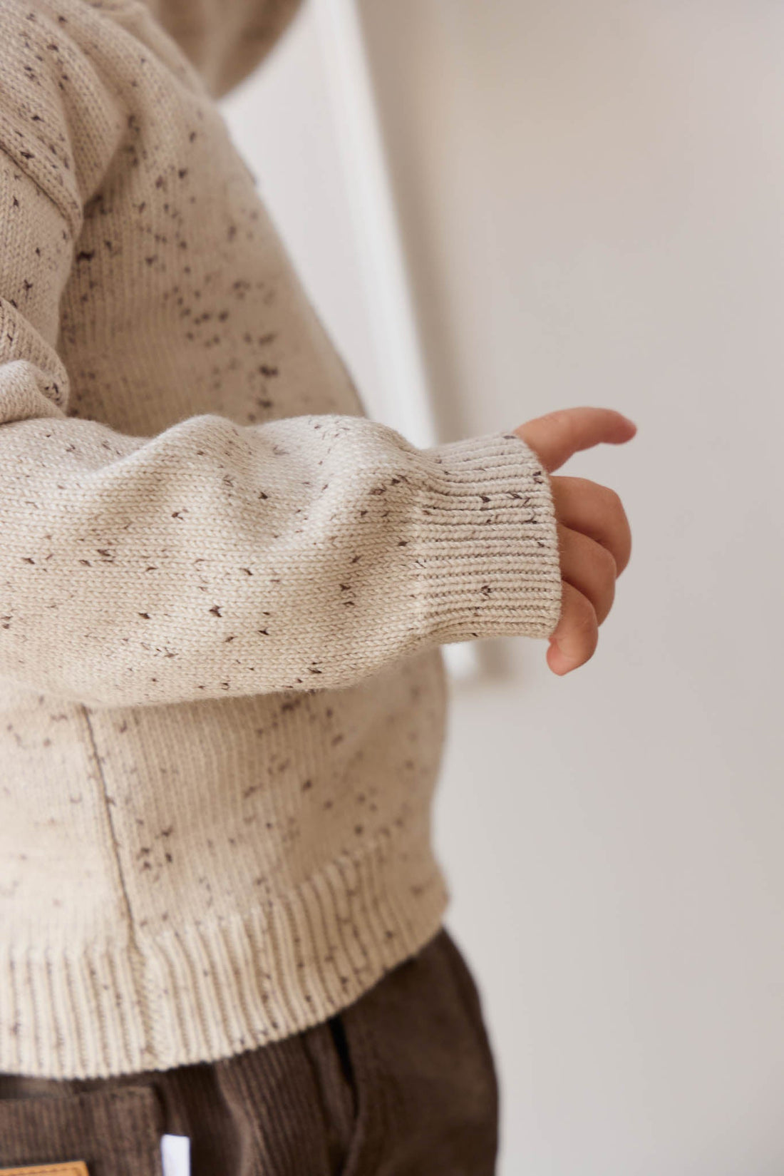 Dillon Knit Zip Hoodie - Oatmeal Shitake Dot Childrens Jacket from Jamie Kay Australia