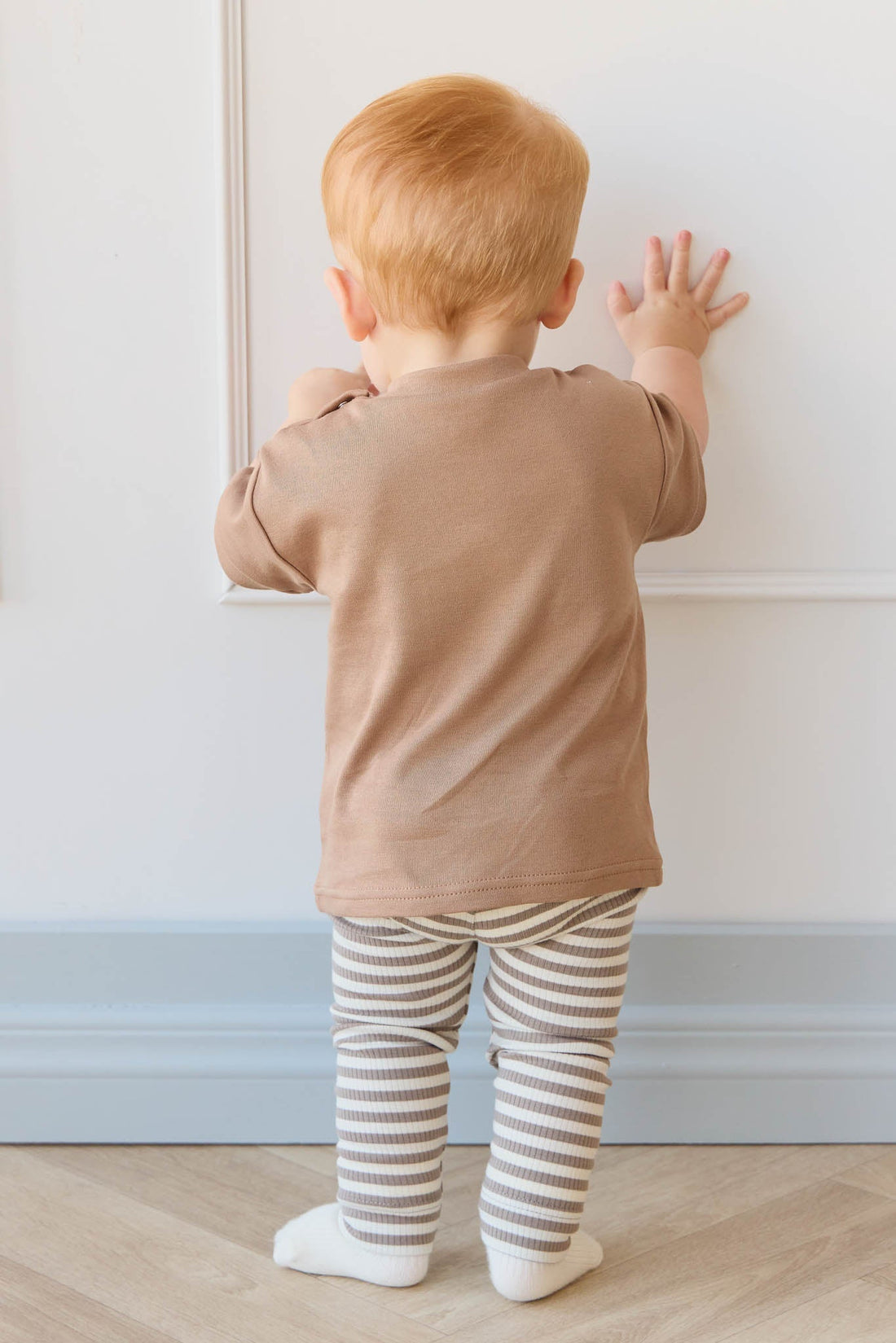 Organic Cotton Modal Legging - Narrow Stripe Tweed/Cloud Childrens Legging from Jamie Kay Australia