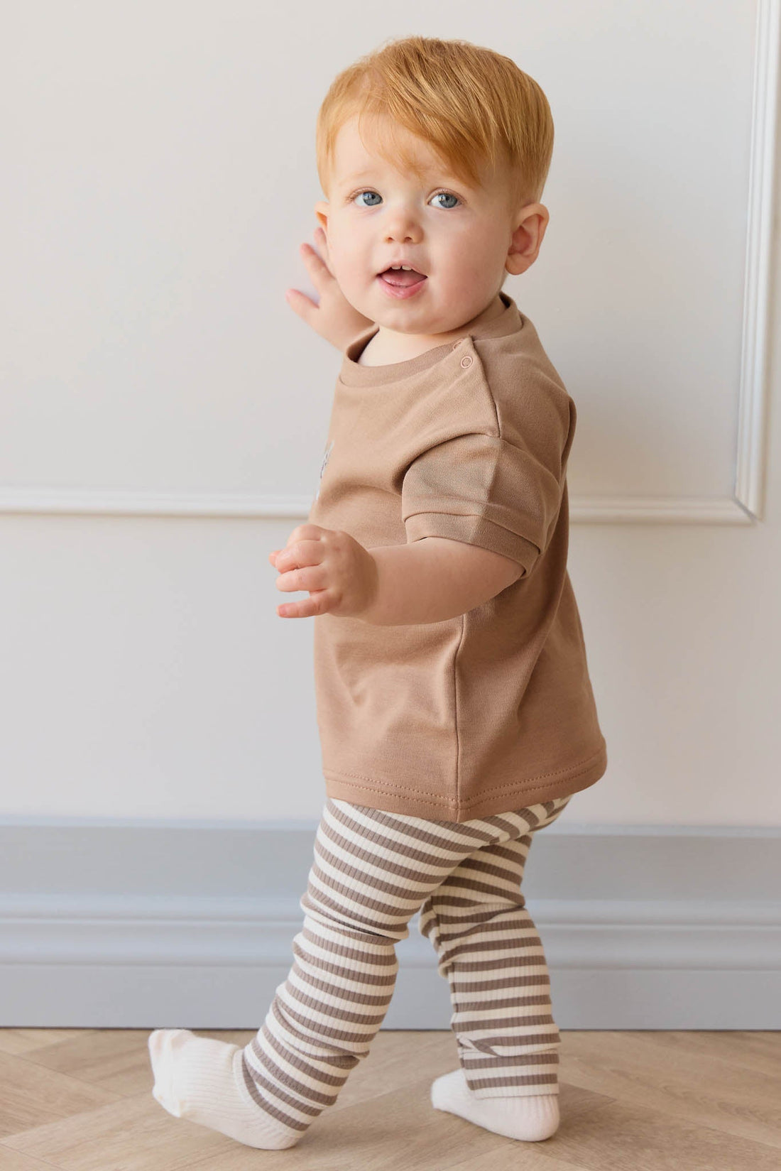 Organic Cotton Modal Legging - Narrow Stripe Tweed/Cloud Childrens Legging from Jamie Kay Australia