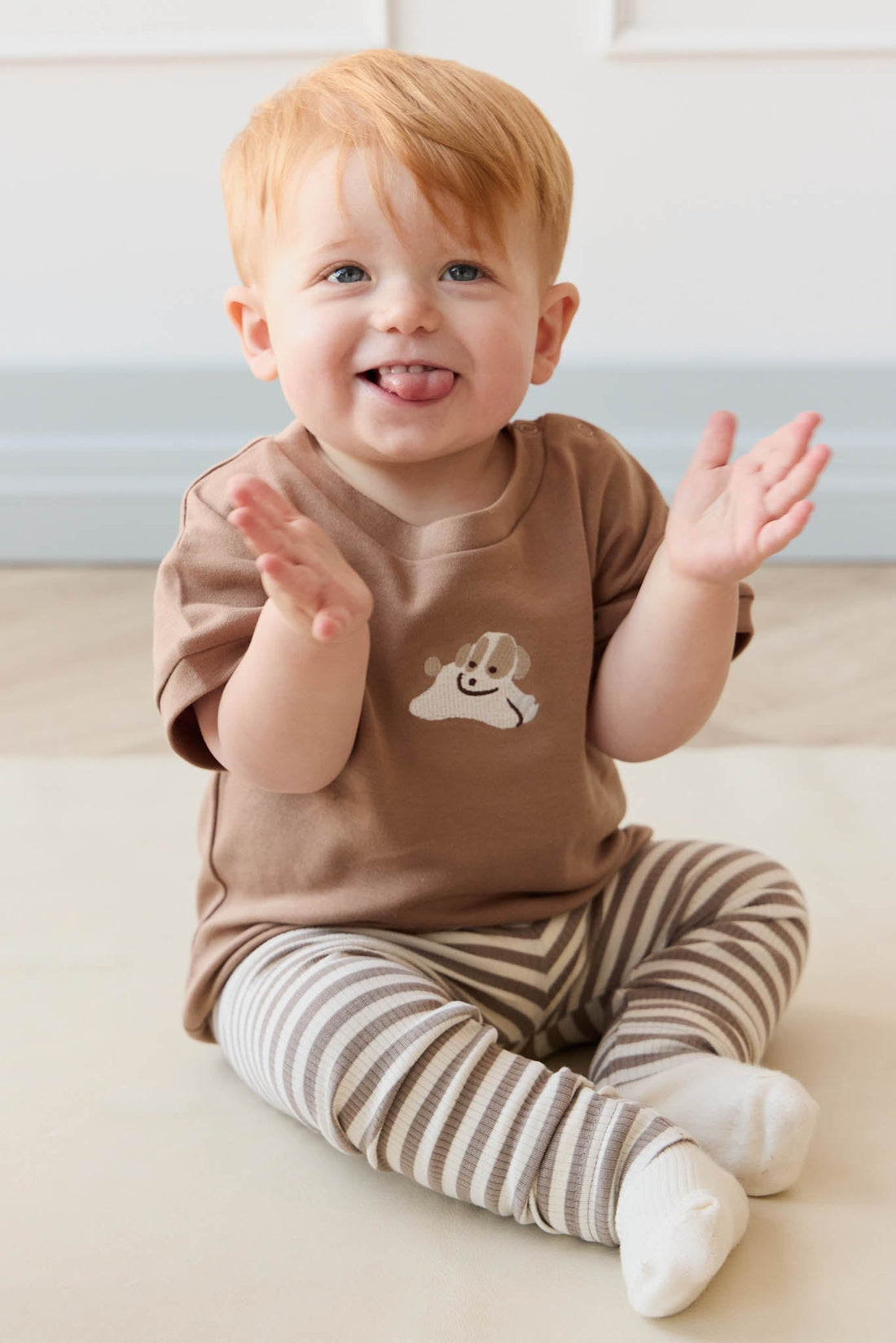 Organic Cotton Modal Legging - Narrow Stripe Tweed/Cloud Childrens Legging from Jamie Kay Australia