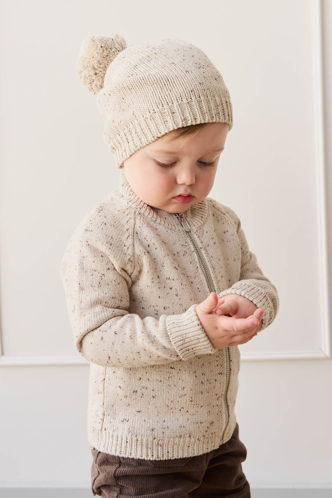 Ethan Hat - Oatmeal Shitake Dot Childrens Beanie from Jamie Kay Australia