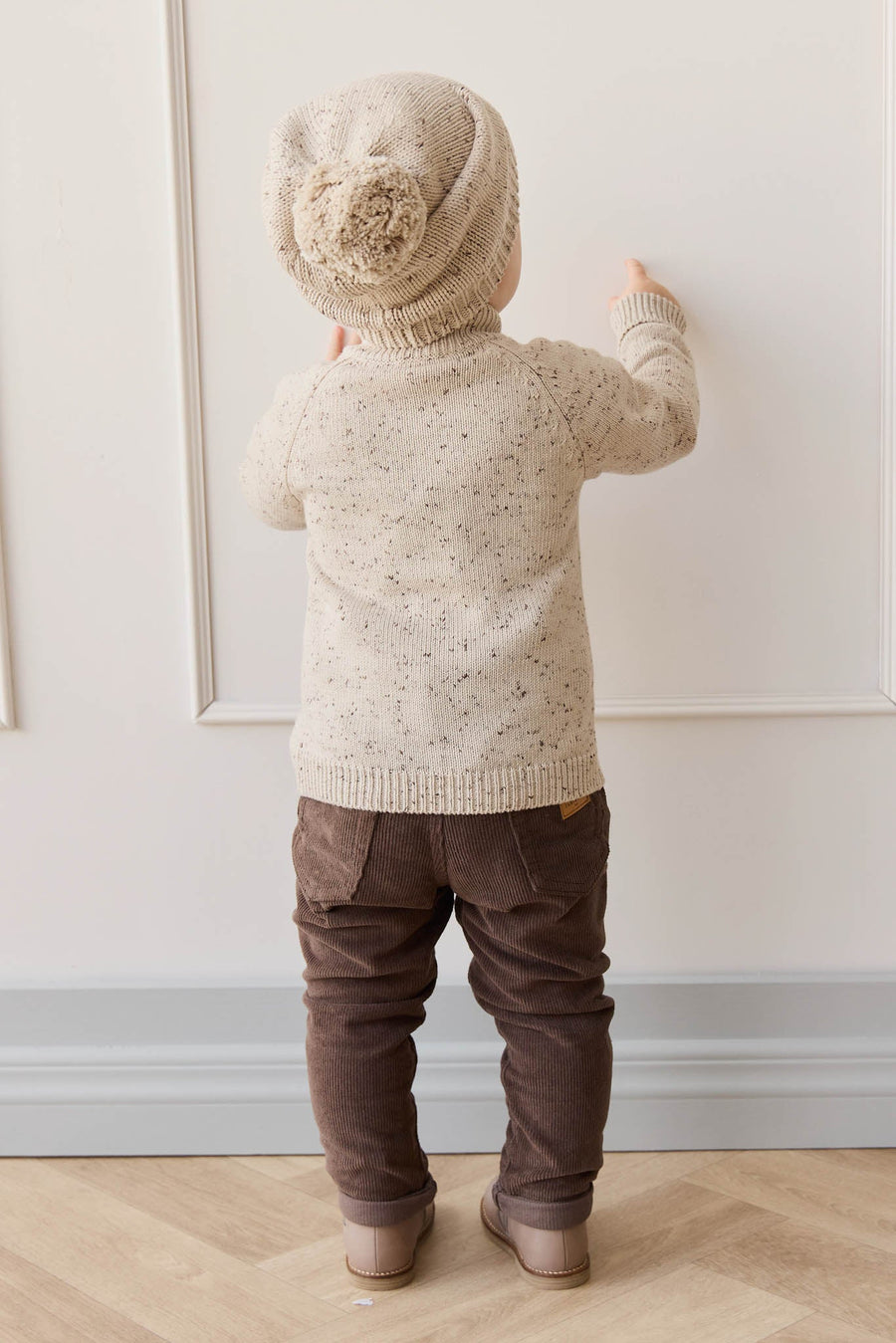 Dean Knit Zip Jacket - Oatmeal Shitake Dot Childrens Jacket from Jamie Kay Australia