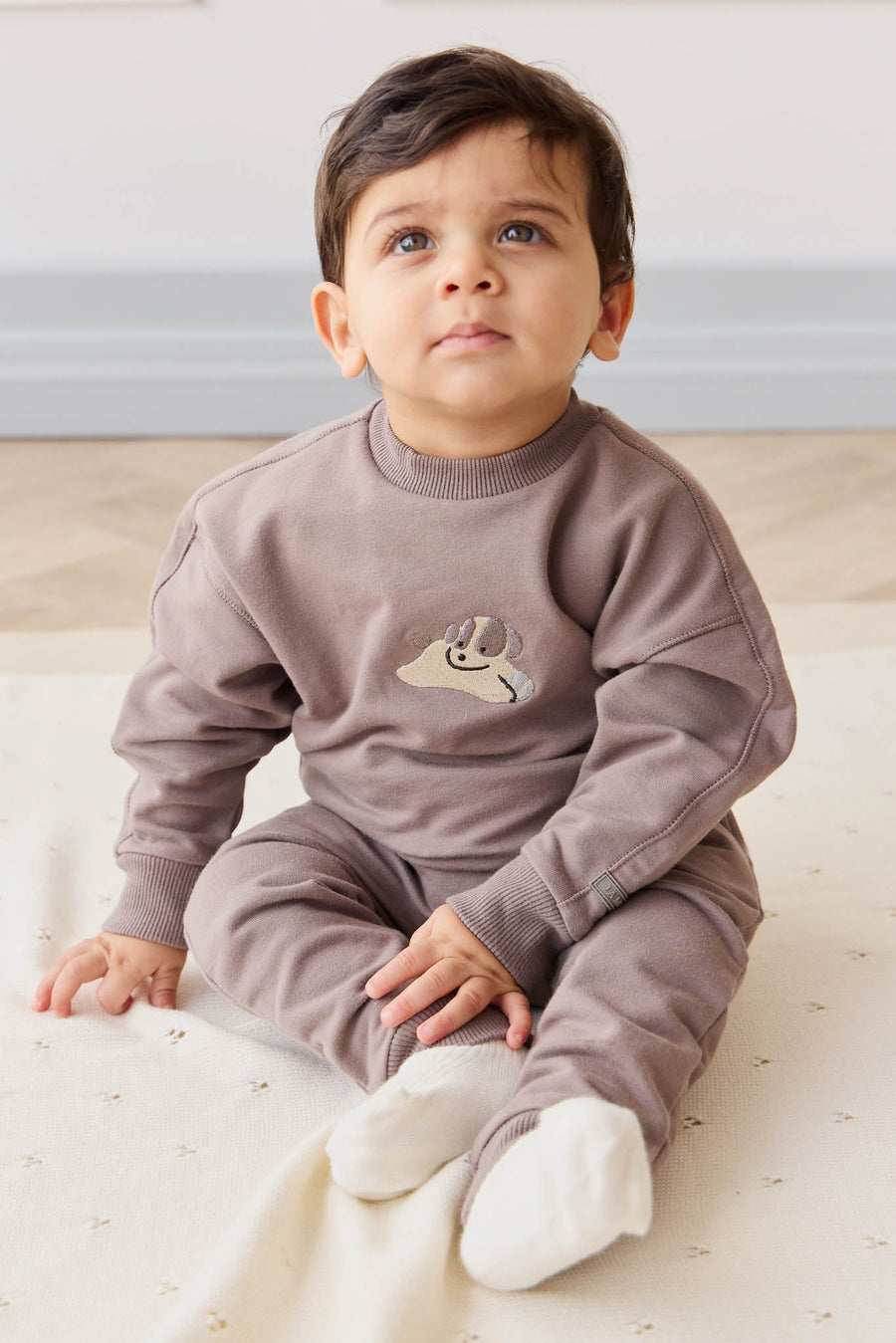 Organic Cotton Georgie Sweatshirt - Tweed Sasha Puppy Childrens Top from Jamie Kay Australia