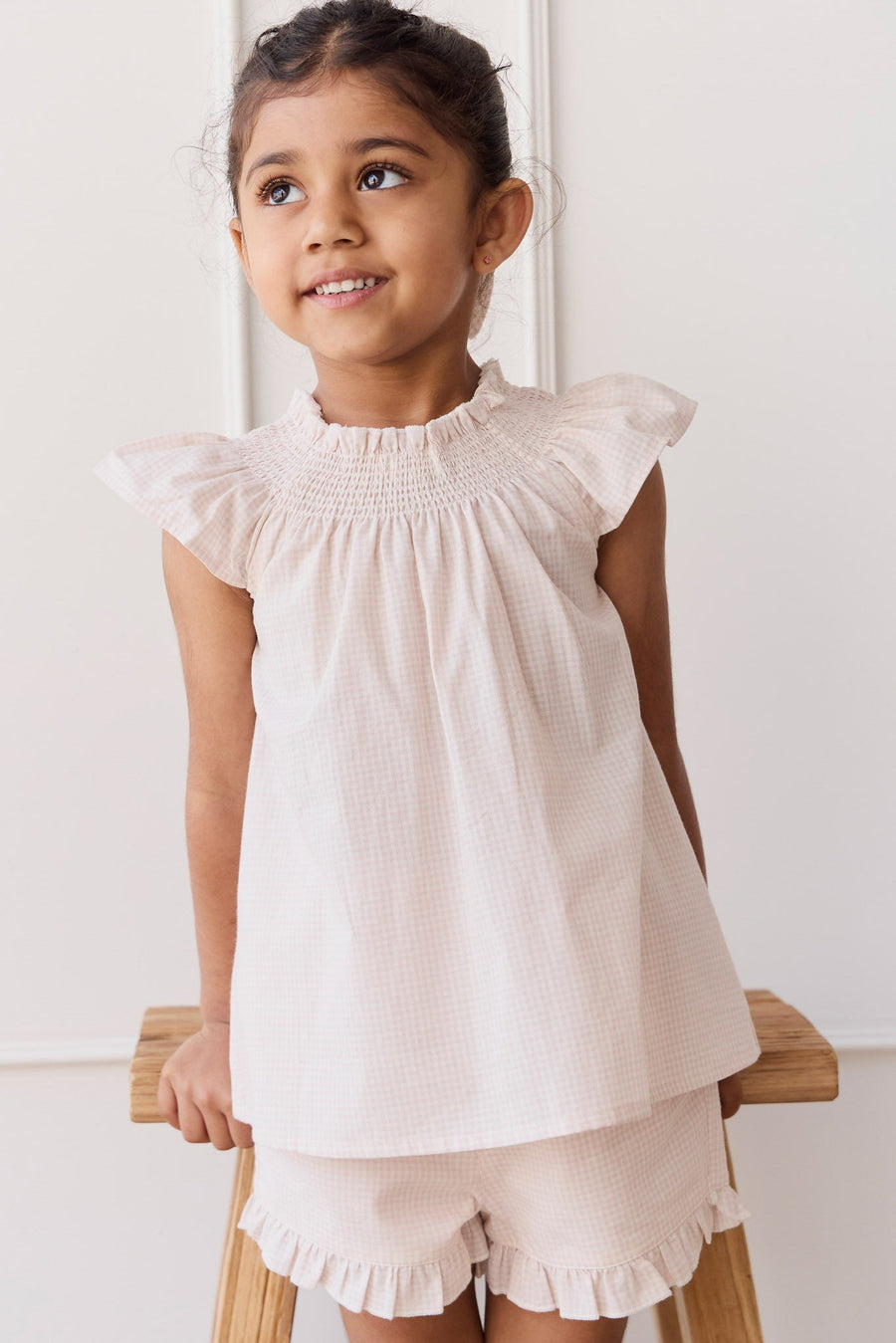 Organic Cotton Tamara Top - Mini Woven Gingham Violet Childrens Top from Jamie Kay Australia