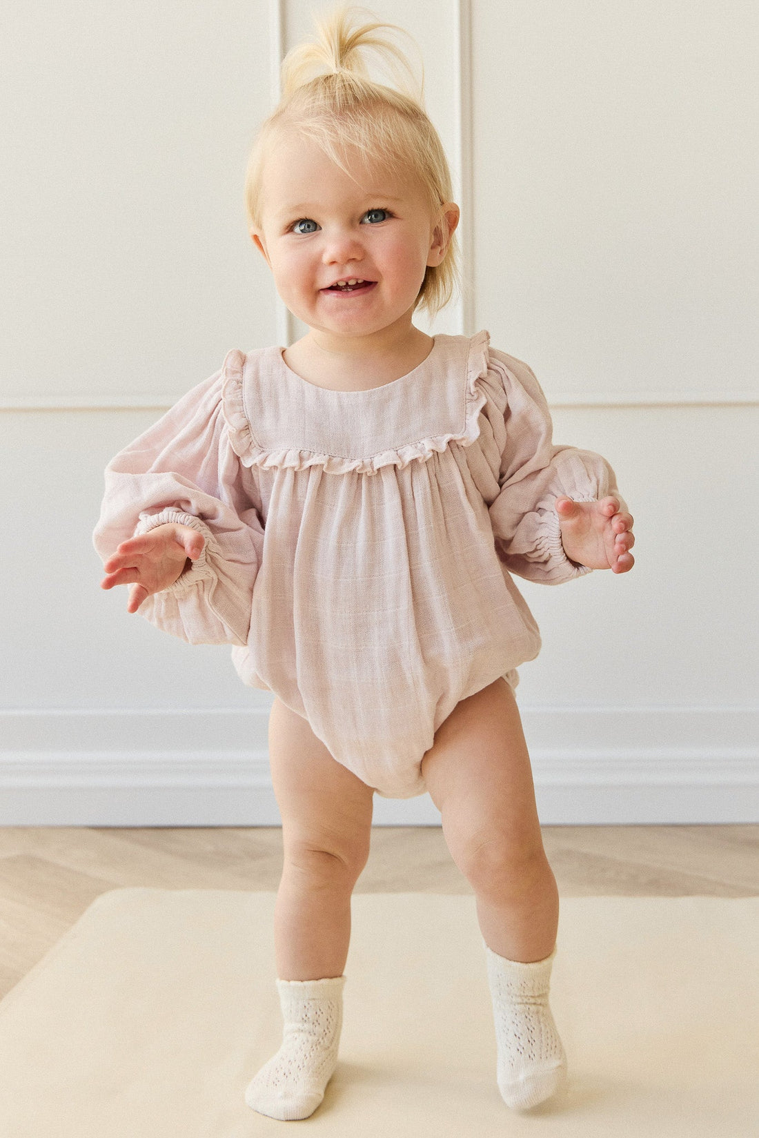 Organic Cotton Muslin Frances Playsuit - Pale Lilac Childrens Playsuit from Jamie Kay Australia