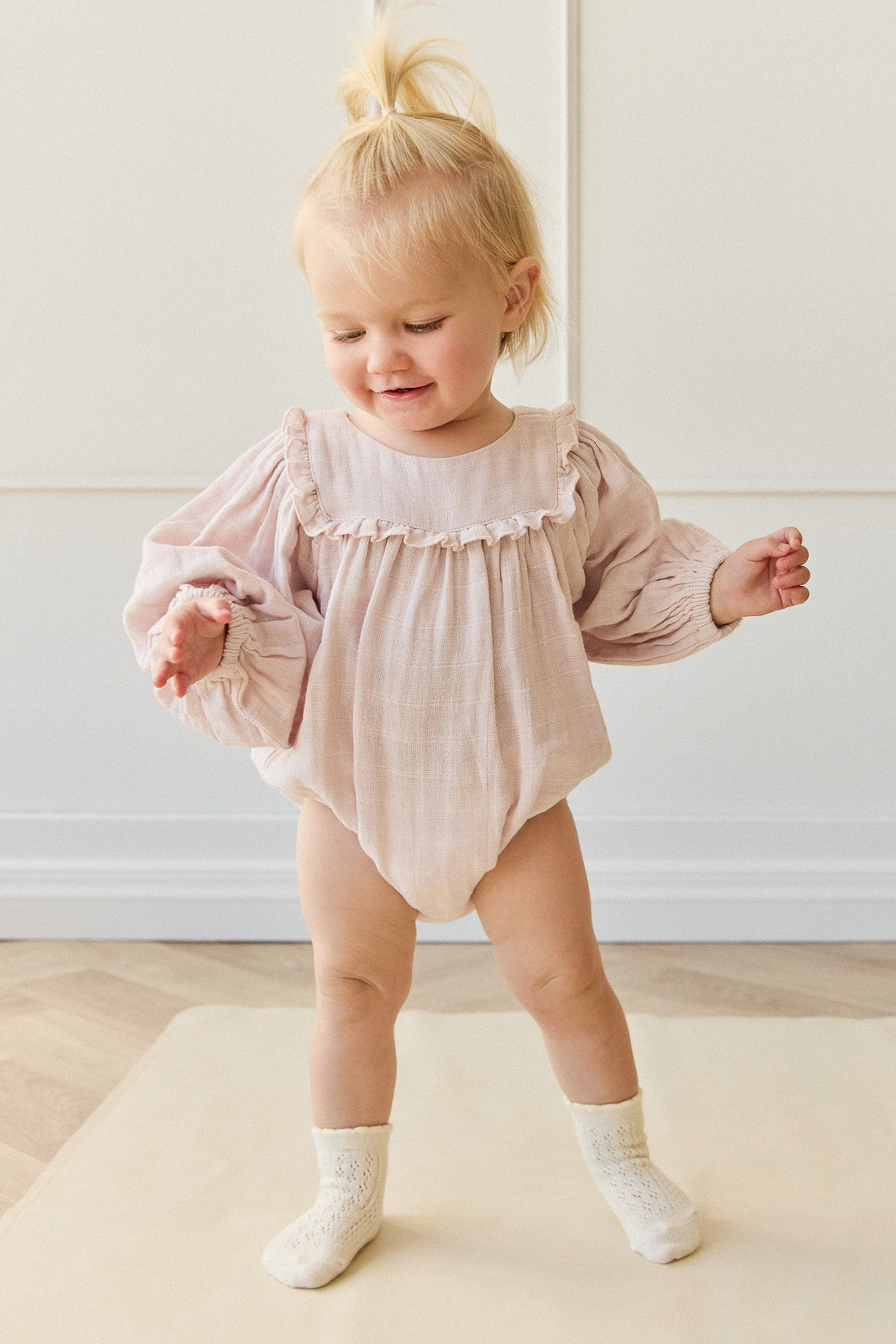 Organic Cotton Muslin Frances Playsuit - Pale Lilac Childrens Playsuit from Jamie Kay Australia