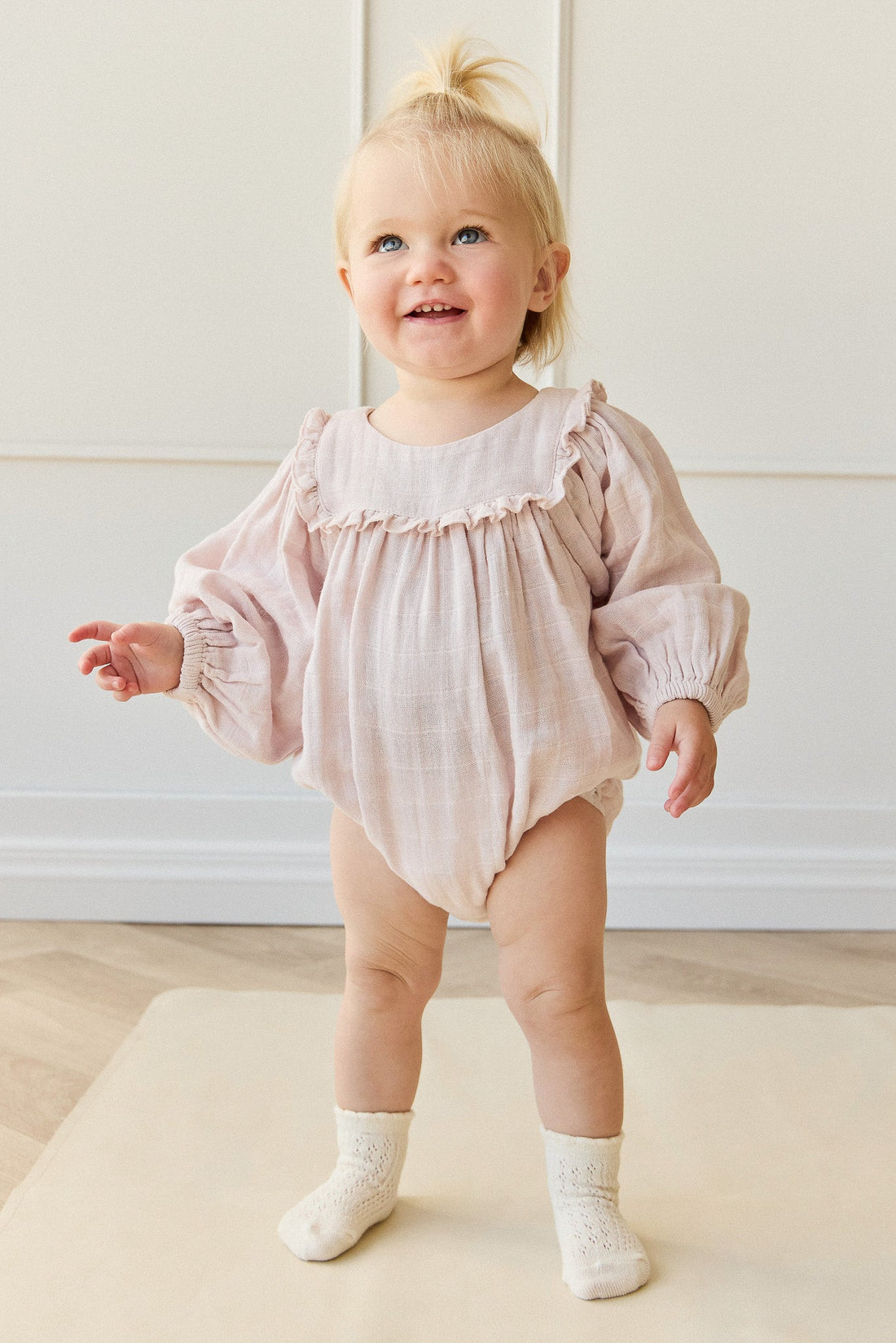 Organic Cotton Muslin Frances Playsuit - Pale Lilac Childrens Playsuit from Jamie Kay Australia