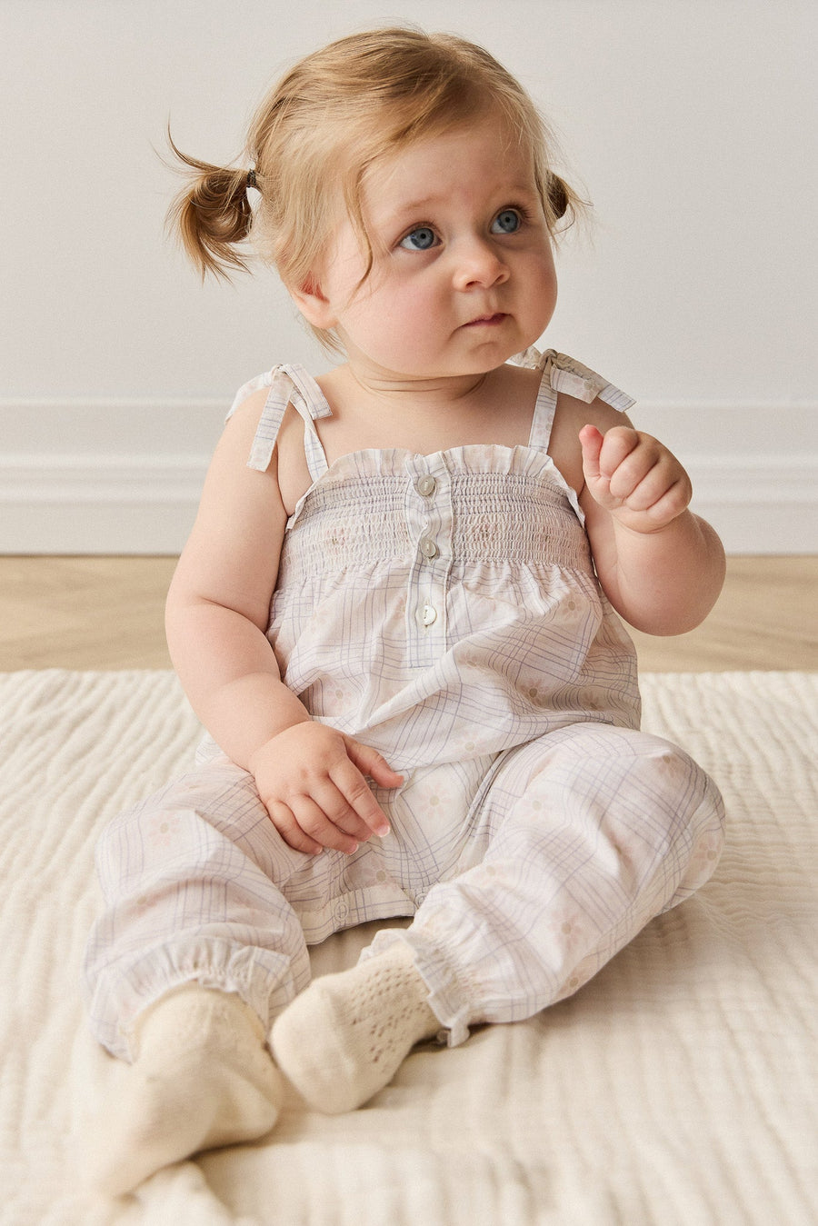 Organic Cotton Mirabel Jumpsuit - Marguerite Egret Childrens Jumpsuit from Jamie Kay Australia