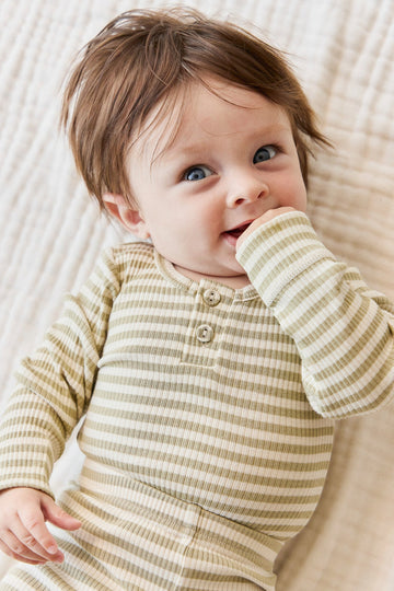 Organic Cotton Modal Long Sleeve Bodysuit - Slim Stripe Pampas/Sun Rays Childrens Bodysuit from Jamie Kay Australia