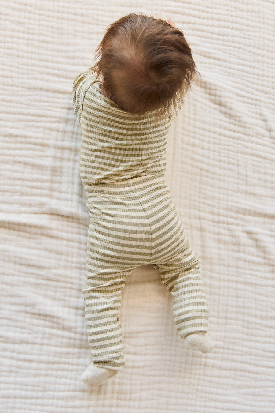 Organic Cotton Modal Long Sleeve Bodysuit - Slim Stripe Pampas/Sun Rays Childrens Bodysuit from Jamie Kay Australia