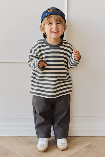 Organic Cotton Waffle Leith Long Sleeve Top - Oliver Stripe Atlantic/Cloud Childrens Top from Jamie Kay Australia