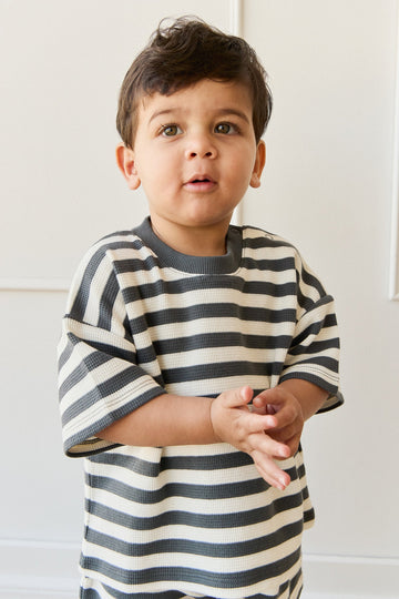 Organic Cotton Waffle Leith Tee - Oliver Stripe Atlantic/Cloud Childrens Top from Jamie Kay Australia