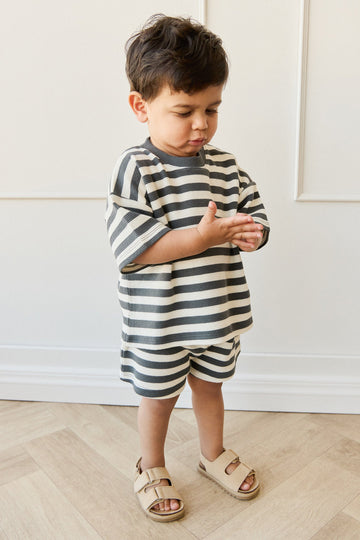 Organic Cotton Waffle Leith Short - Oliver Stripe Atlantic/Cloud Childrens Short from Jamie Kay Australia