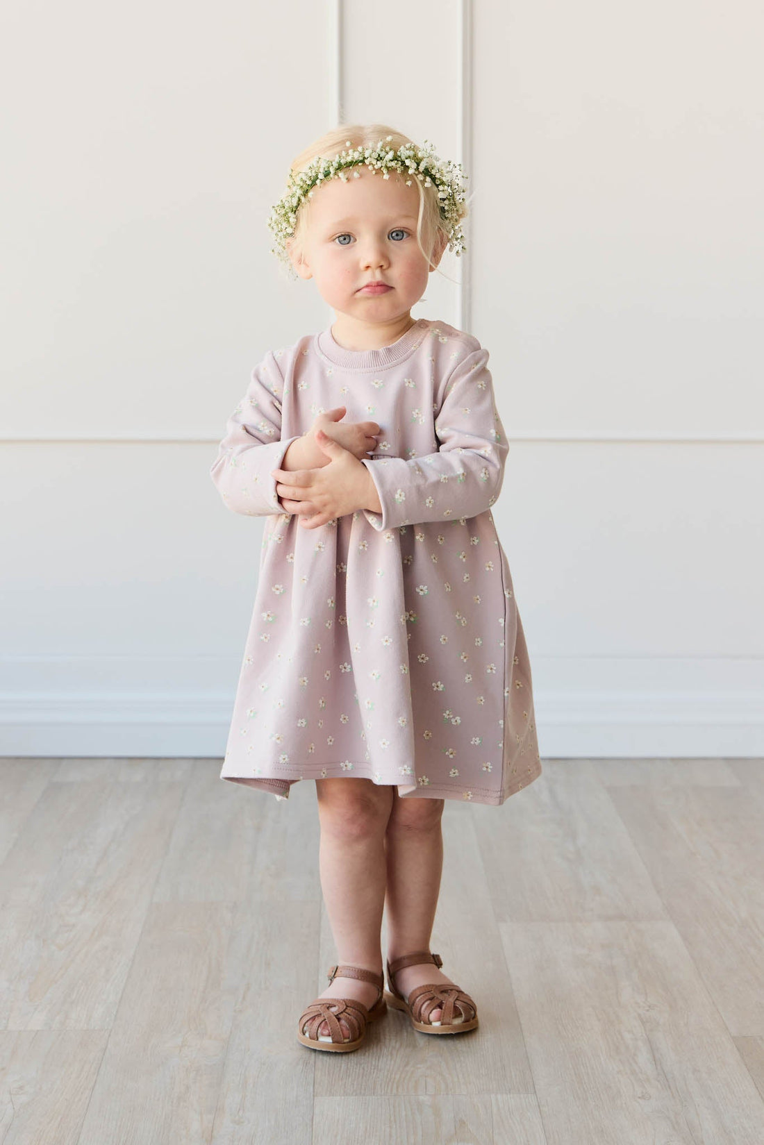 Organic Cotton Charlotte Dress - Simple Flowers Lilac Childrens Dress from Jamie Kay Australia