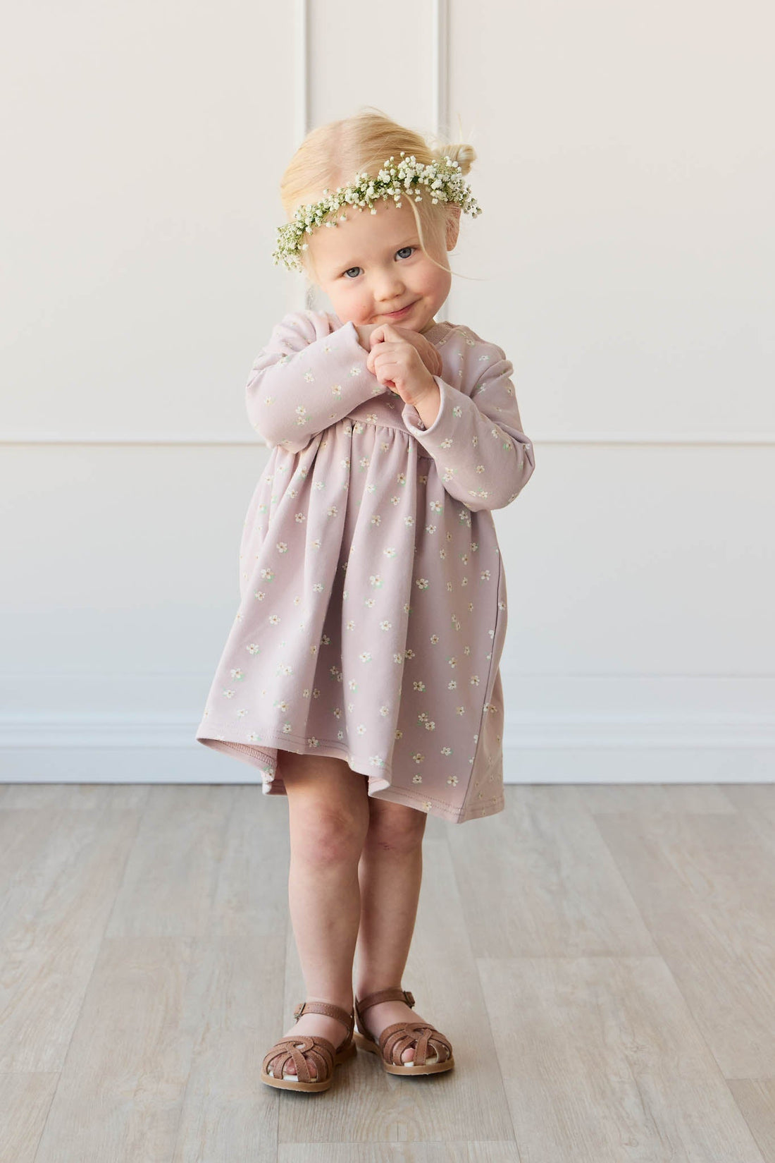 Organic Cotton Charlotte Dress - Simple Flowers Lilac Childrens Dress from Jamie Kay Australia