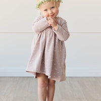 Organic Cotton Charlotte Dress - Simple Flowers Lilac Childrens Dress from Jamie Kay Australia