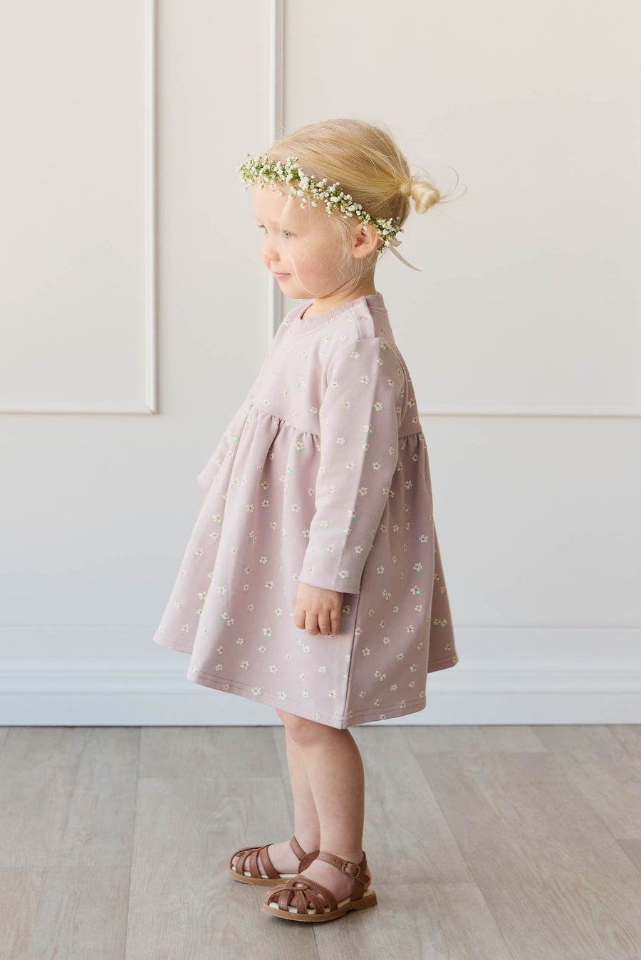 Organic Cotton Charlotte Dress - Simple Flowers Lilac Childrens Dress from Jamie Kay Australia