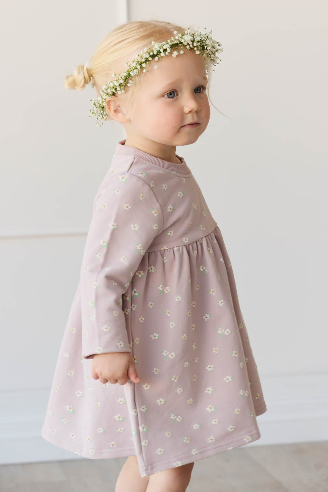 Organic Cotton Charlotte Dress - Simple Flowers Lilac Childrens Dress from Jamie Kay Australia