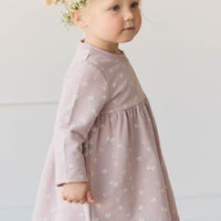 Organic Cotton Charlotte Dress - Simple Flowers Lilac Childrens Dress from Jamie Kay Australia