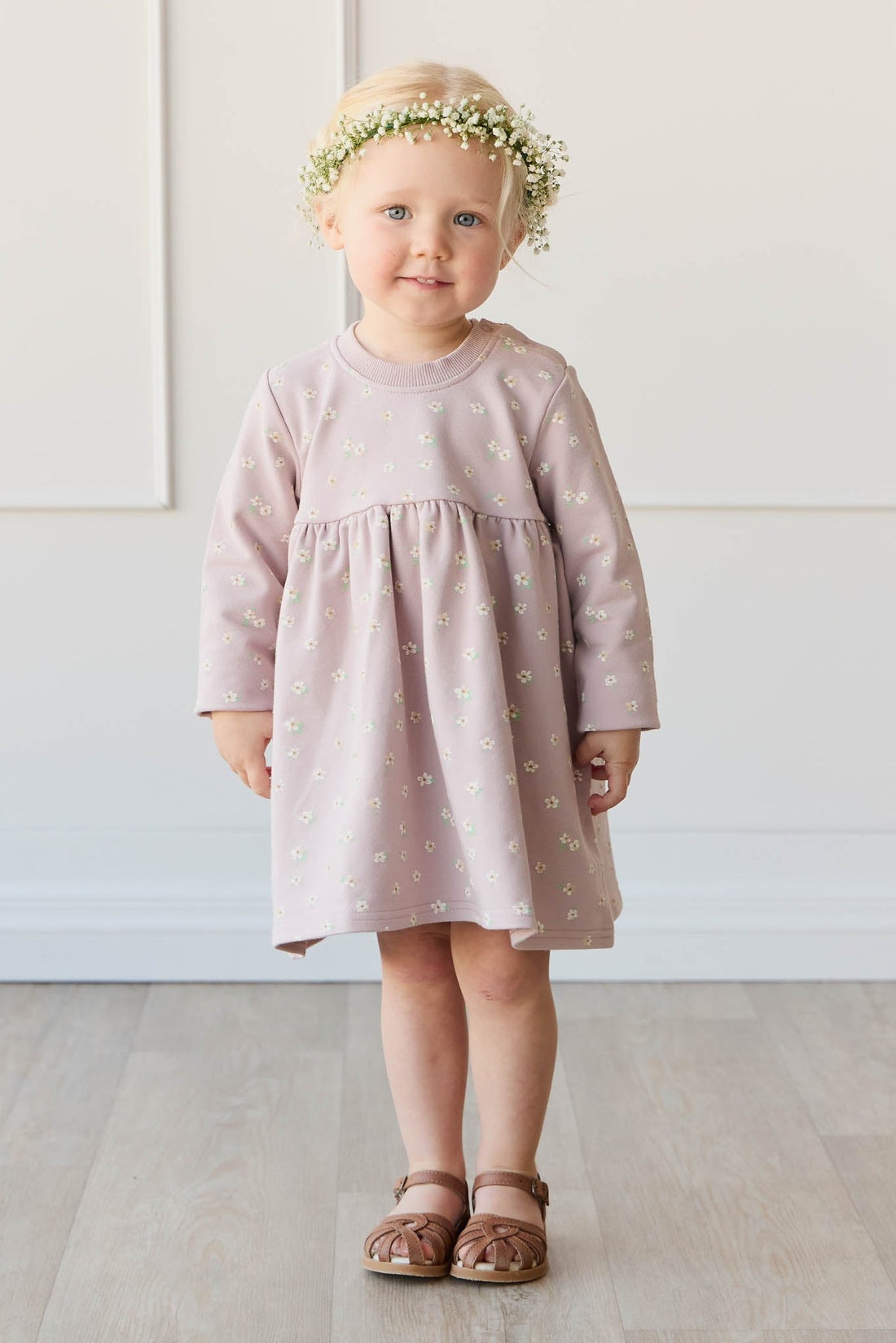 Organic Cotton Charlotte Dress - Simple Flowers Lilac Childrens Dress from Jamie Kay Australia