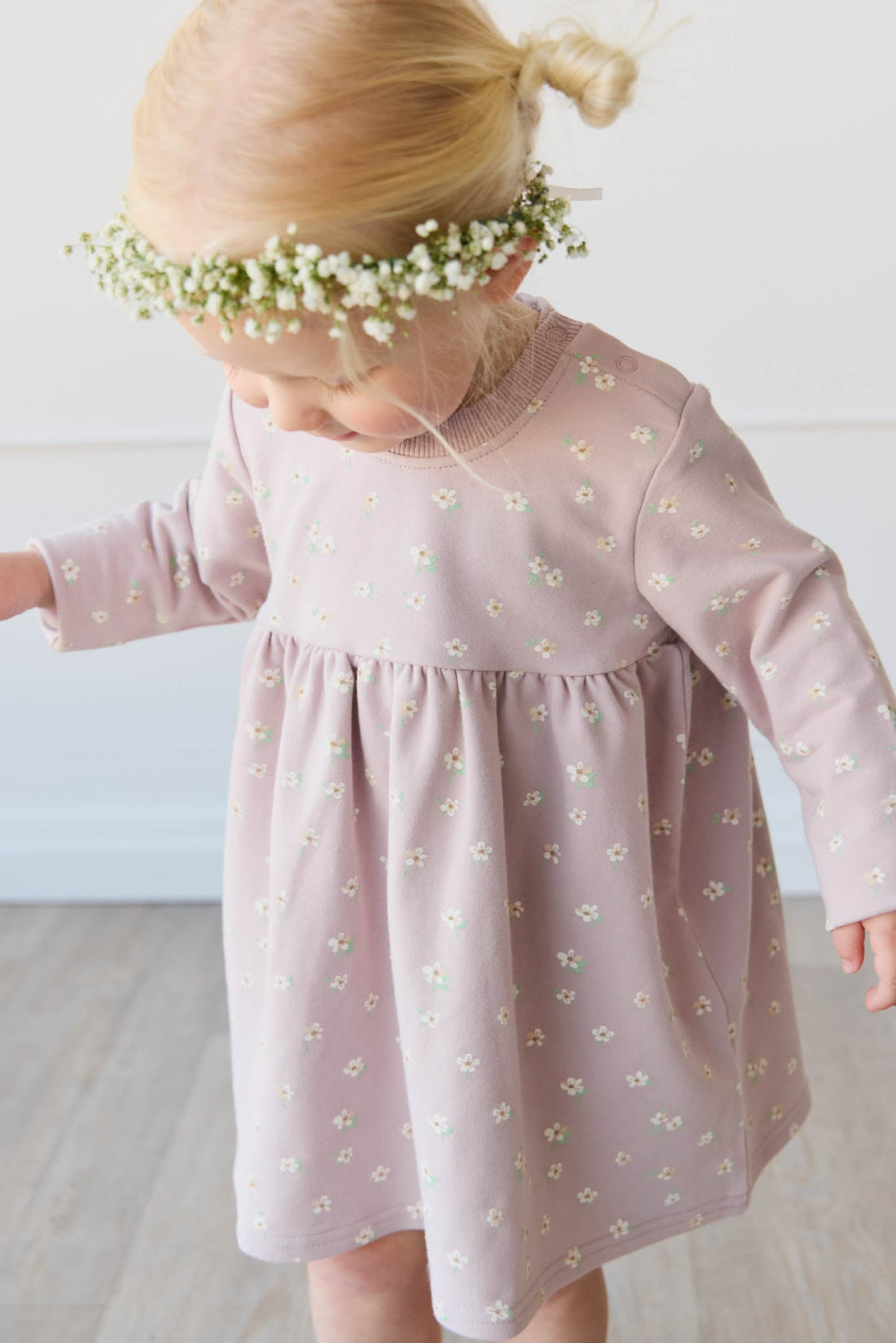 Organic Cotton Charlotte Dress - Simple Flowers Lilac Childrens Dress from Jamie Kay Australia