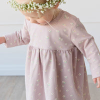 Organic Cotton Charlotte Dress - Simple Flowers Lilac Childrens Dress from Jamie Kay Australia