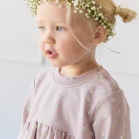 Organic Cotton Charlotte Dress - Simple Flowers Lilac Childrens Dress from Jamie Kay Australia