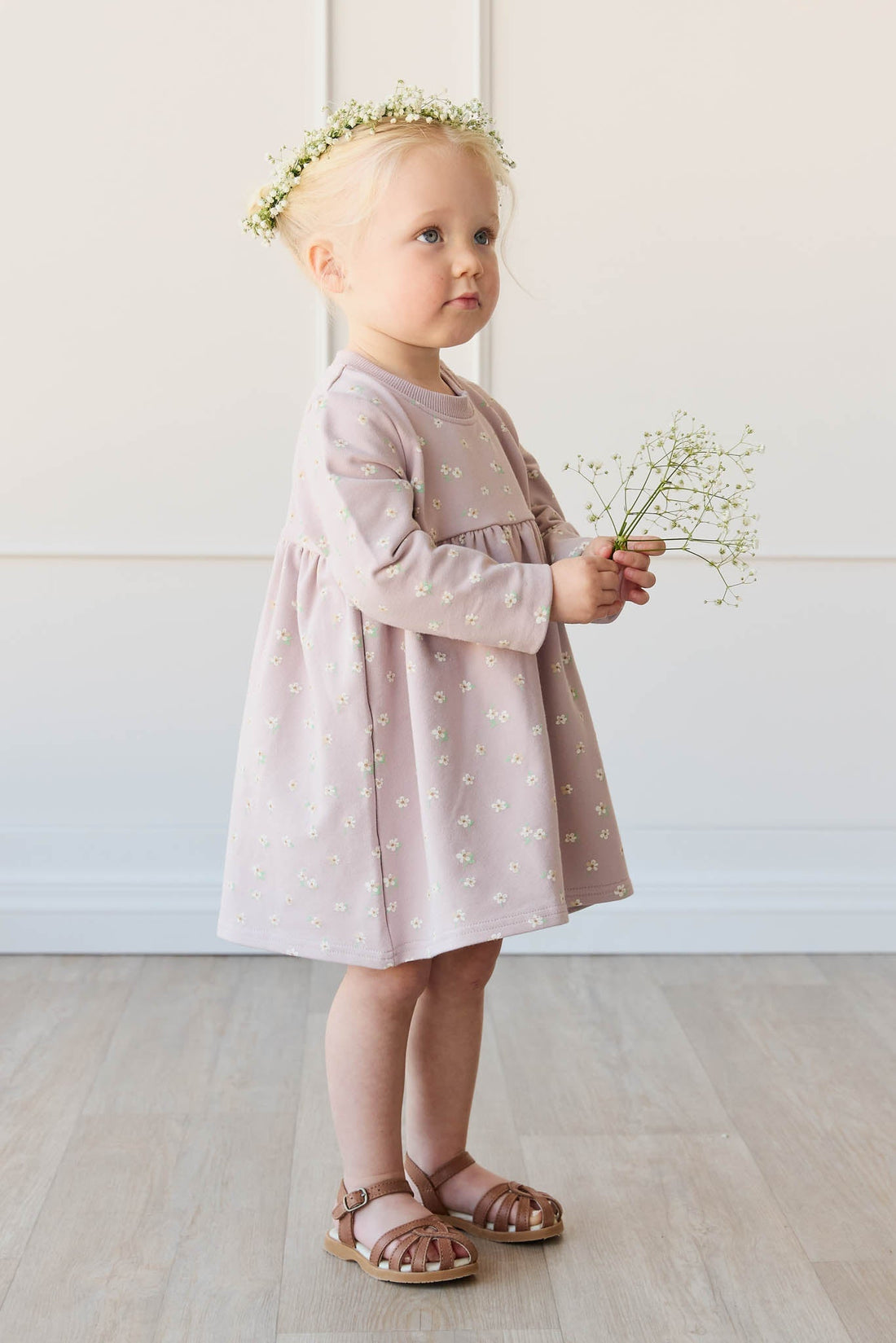 Organic Cotton Charlotte Dress - Simple Flowers Lilac Childrens Dress from Jamie Kay Australia