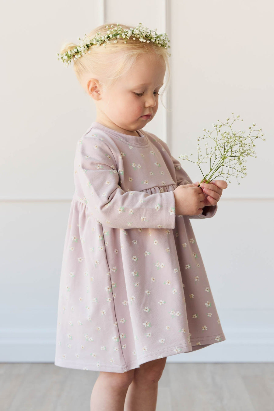 Organic Cotton Charlotte Dress - Simple Flowers Lilac Childrens Dress from Jamie Kay Australia