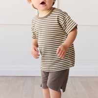 Pima Cotton Hunter Tee - Narrow Stripe Brownie/Biscuit Childrens Top from Jamie Kay Australia