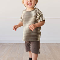 Pima Cotton Hunter Tee - Narrow Stripe Brownie/Biscuit Childrens Top from Jamie Kay Australia