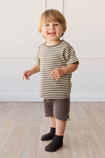 Pima Cotton Hunter Tee - Narrow Stripe Brownie/Biscuit Childrens Top from Jamie Kay Australia