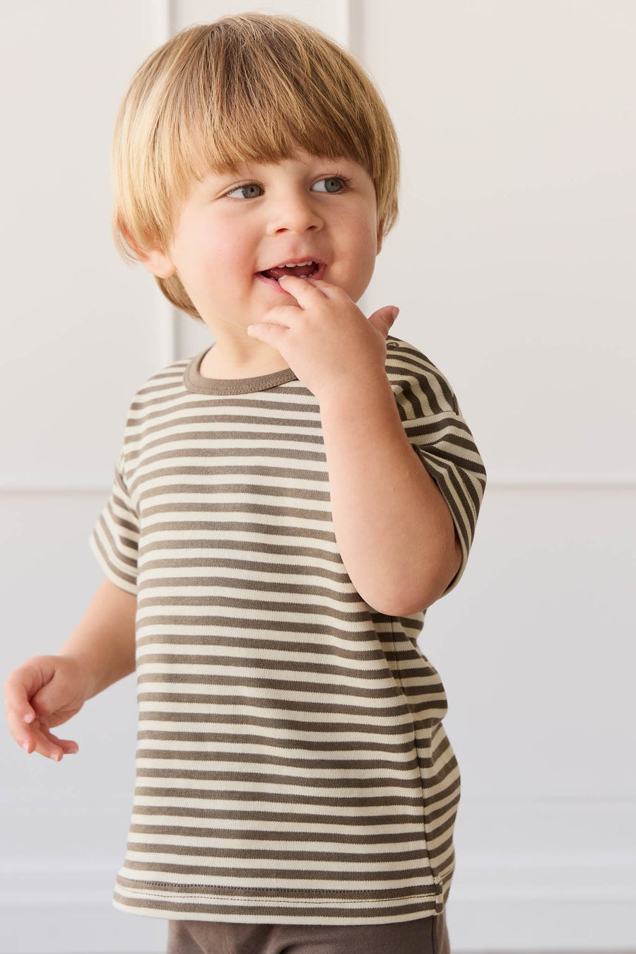 Pima Cotton Hunter Tee - Narrow Stripe Brownie/Biscuit Childrens Top from Jamie Kay Australia