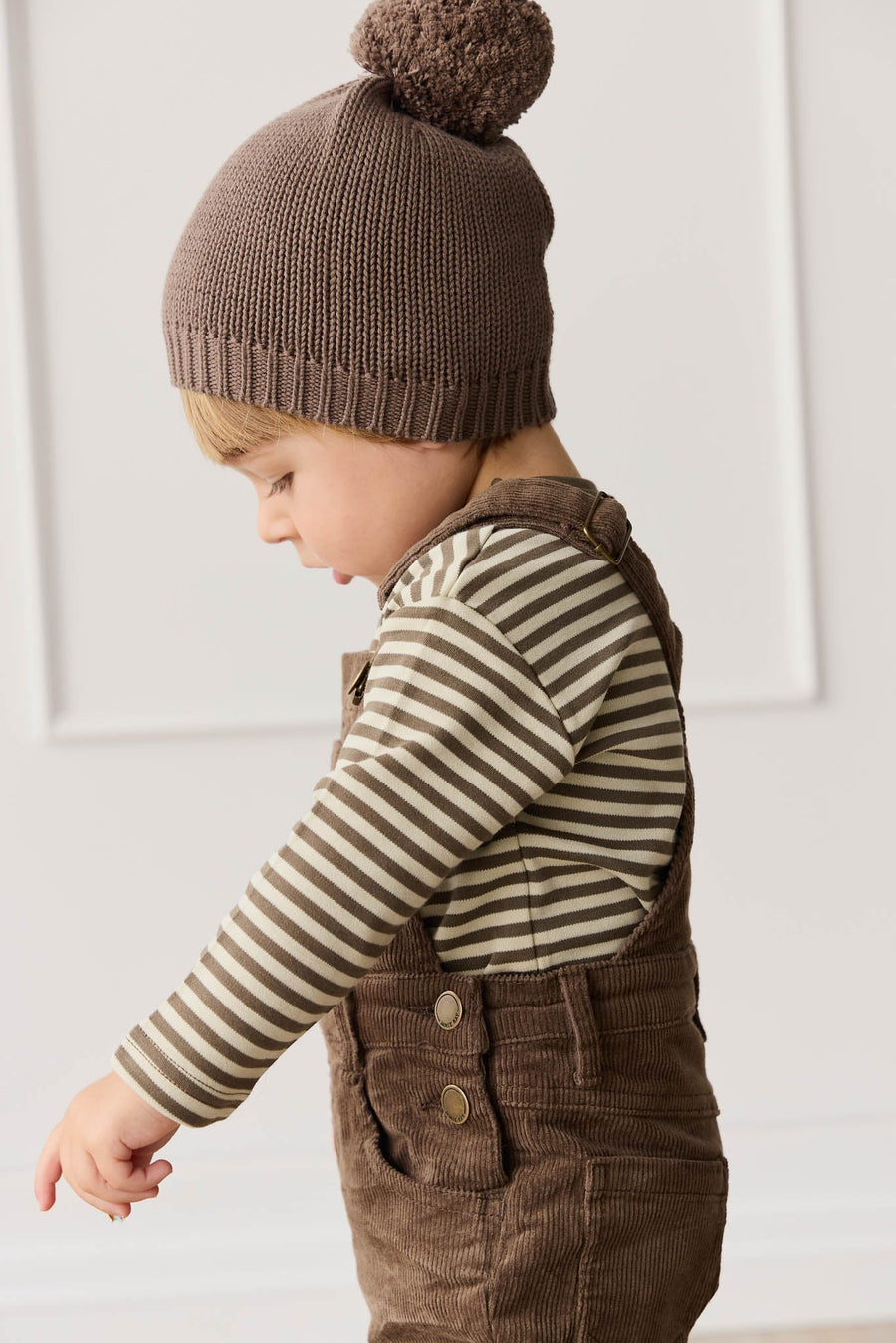 Pima Cotton Arnold Long Sleeve Top - Narrow Stripe Brownie/Biscuit Childrens Top from Jamie Kay Australia