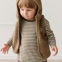 Pima Cotton Arnold Long Sleeve Top - Narrow Stripe Brownie/Biscuit Childrens Top from Jamie Kay Australia