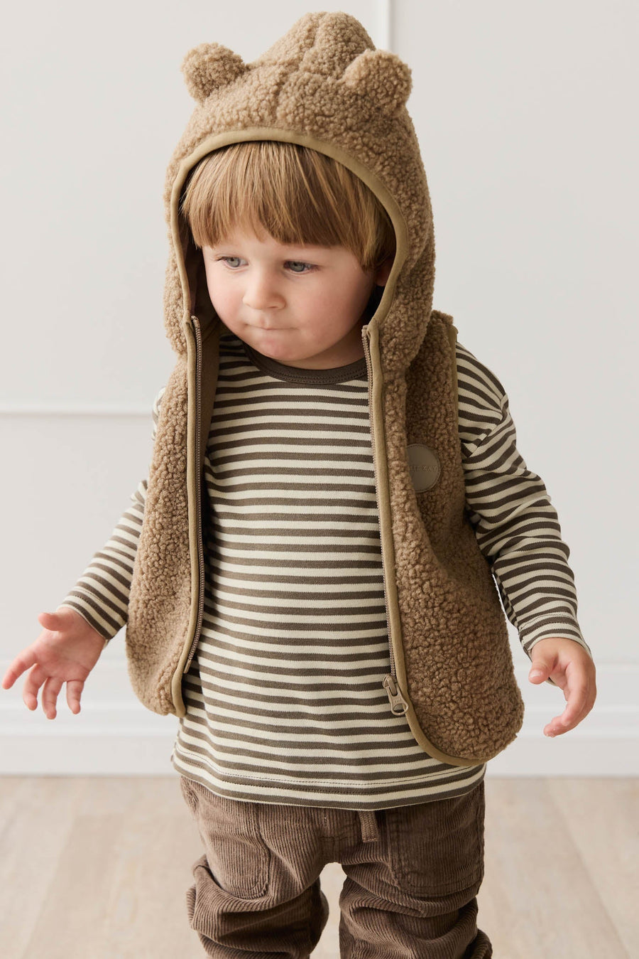 Pima Cotton Arnold Long Sleeve Top - Narrow Stripe Brownie/Biscuit Childrens Top from Jamie Kay Australia