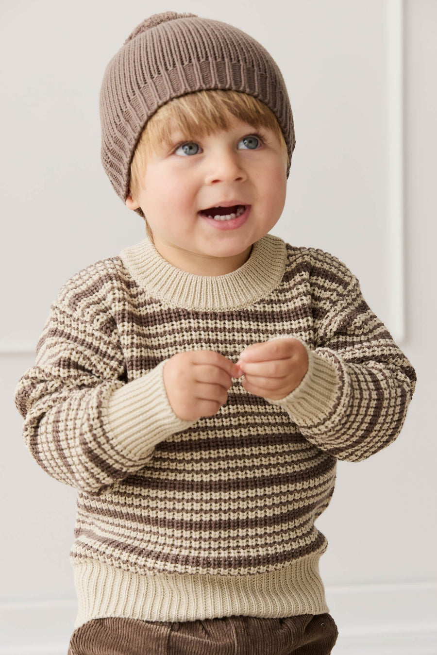 Leon Jumper - Harvest Stripe Brownie/Biscuit Childrens Jumper from Jamie Kay Australia