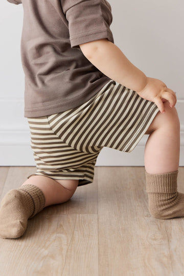 Pima Cotton Marley Short - Narrow Stripe Brownie/Biscuit Childrens Short from Jamie Kay Australia