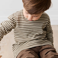 Pima Cotton Arnold Long Sleeve Top - Narrow Stripe Brownie/Biscuit Childrens Top from Jamie Kay Australia