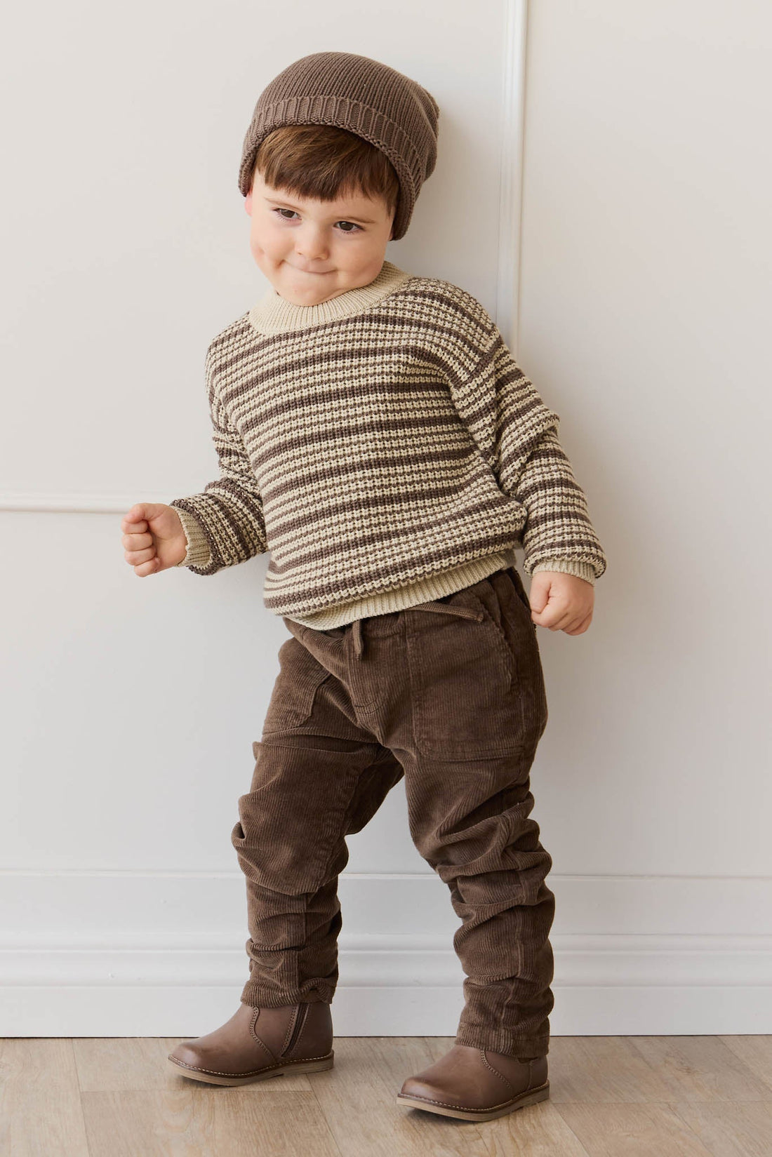 Leon Jumper - Harvest Stripe Brownie/Biscuit Childrens Jumper from Jamie Kay Australia