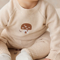 Ethan Jumper - Oatmeal Marle Jacquard Mushroom House Childrens Jumper from Jamie Kay Australia