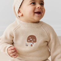 Ethan Jumper - Oatmeal Marle Jacquard Mushroom House Childrens Jumper from Jamie Kay Australia