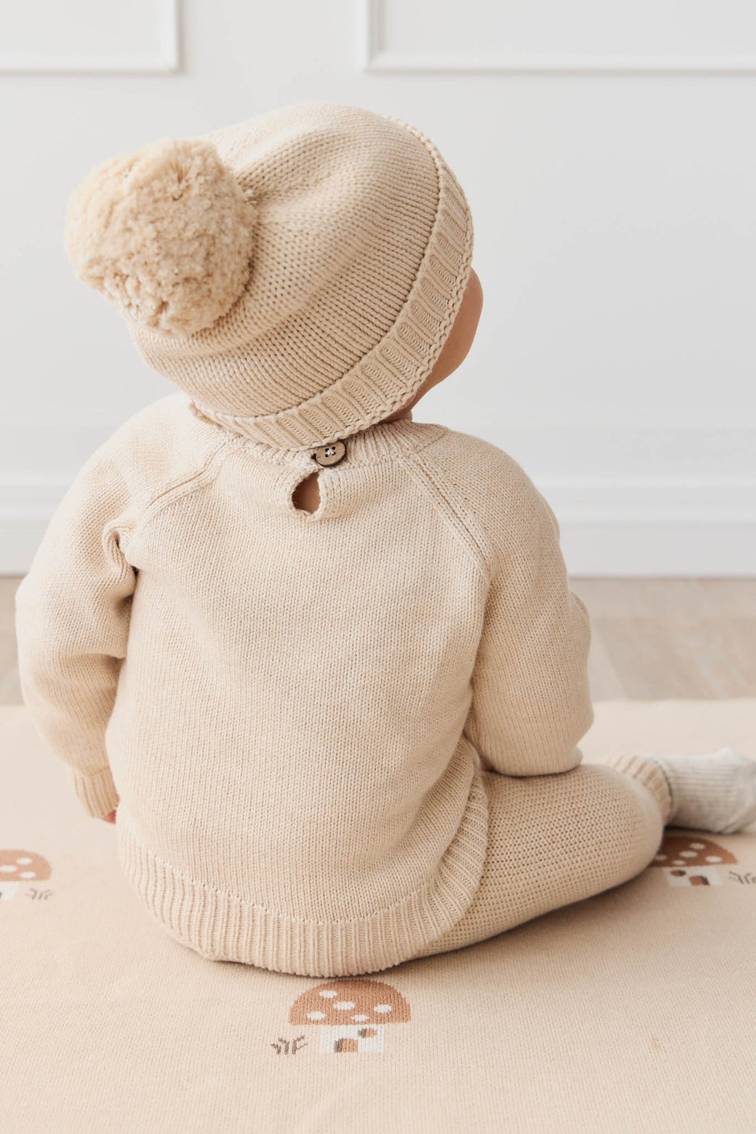 Ethan Jumper - Oatmeal Marle Jacquard Mushroom House Childrens Jumper from Jamie Kay Australia