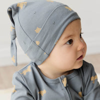 Organic Cotton Knot Beanie - Lenny Leopard Smoke Childrens Hat from Jamie Kay Australia