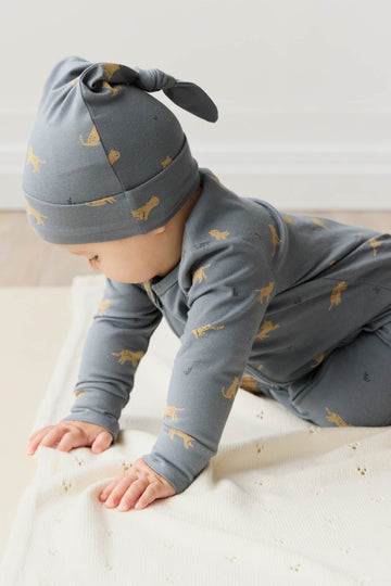 Organic Cotton Knot Beanie - Lenny Leopard Smoke Childrens Hat from Jamie Kay Australia