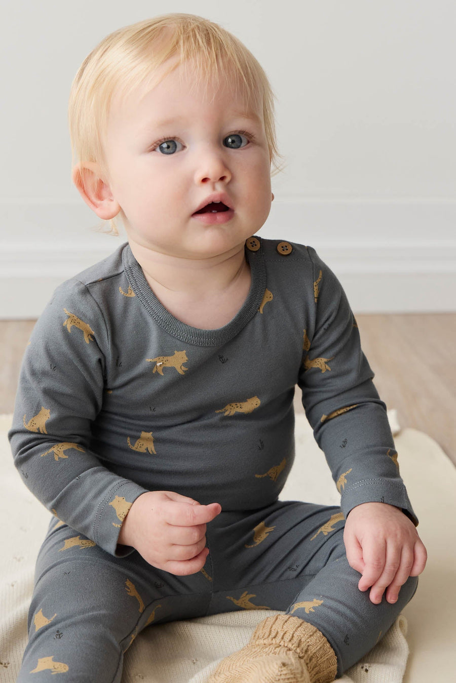 Organic Cotton Fernley Bodysuit - Lenny Leopard Smoke Childrens Bodysuit from Jamie Kay Australia